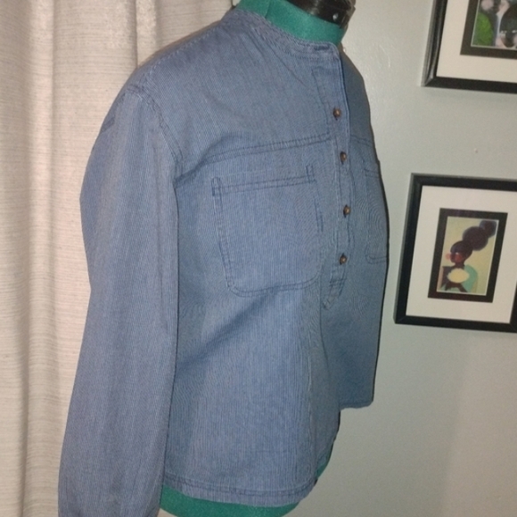 Lucky Brand Edie Striped Popover Top Blue White Pinstripe Size M NWT - Picture 7 of 14